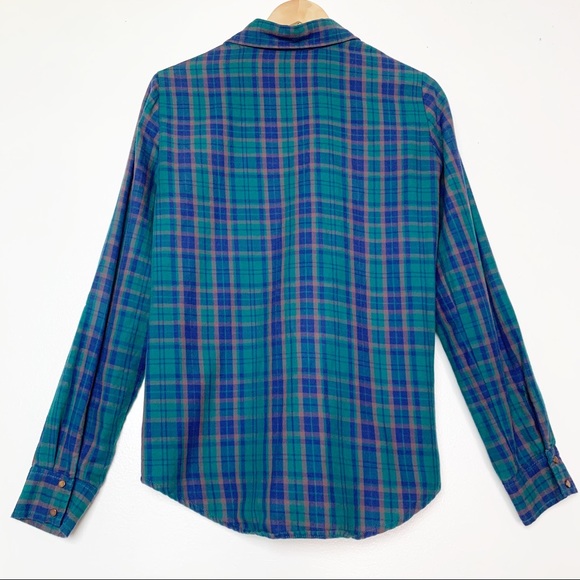 Zara Green & Navy Plaid Snap Button Snap Button Women’s Size Medium - Picture 2 of 8